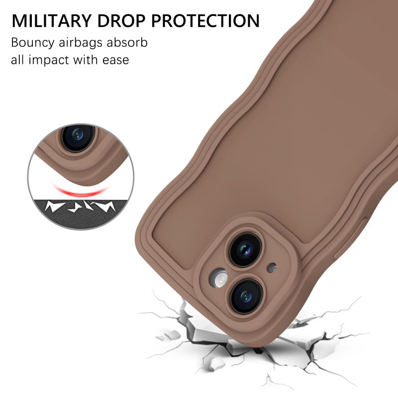 GUAGUA Compatible with iPhone 14 Case 6.1 Inch Cute Curly Wave Shape iPhone 14 Phone Case with Adjustable Wristband Kickstand Slim Soft TPU Shockproof Protective Strap Case for iPhone 14, Brown - Image 5