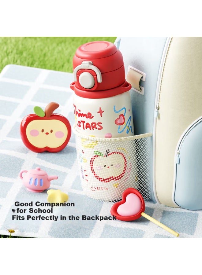Haers Cartoon Insulated Mug, 316 Stainless Steel, For Men, Women, Students, Children, Large Capacity, Portable, Dual-drinking, Apple Pudding Design, 630ml - Image 4
