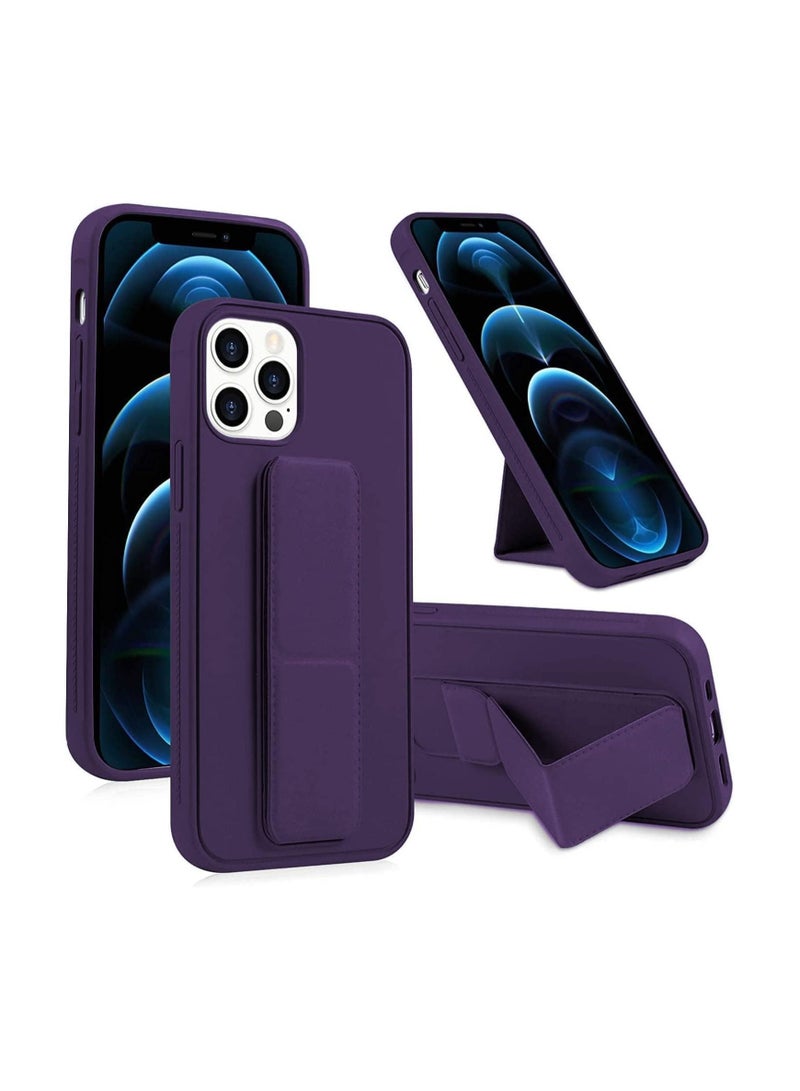 iPhone 14 Pro Max Case Cover Magnetic Car Mount Kickstand & Holder, Premium Silicone Vertical & Horizontal Hand Strap and Grip with Multi Stand for iPhone 14 Pro Max Purple - Image 1
