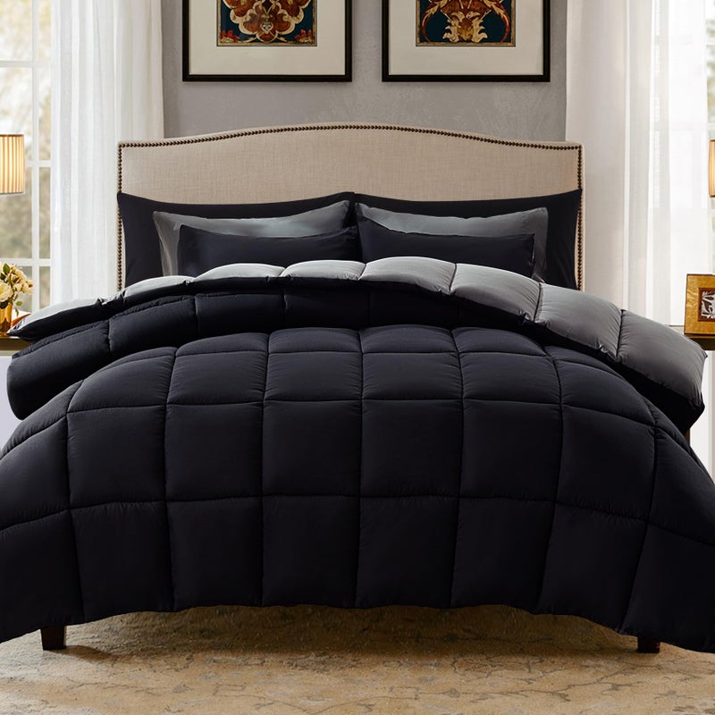 Decroom Lightweight King Comforter Set with 2 Pillow Sham  3 Pieces Set  Quilted Down Alternative ComforterDuvet Insert for All Season  BlackGrey  King Size