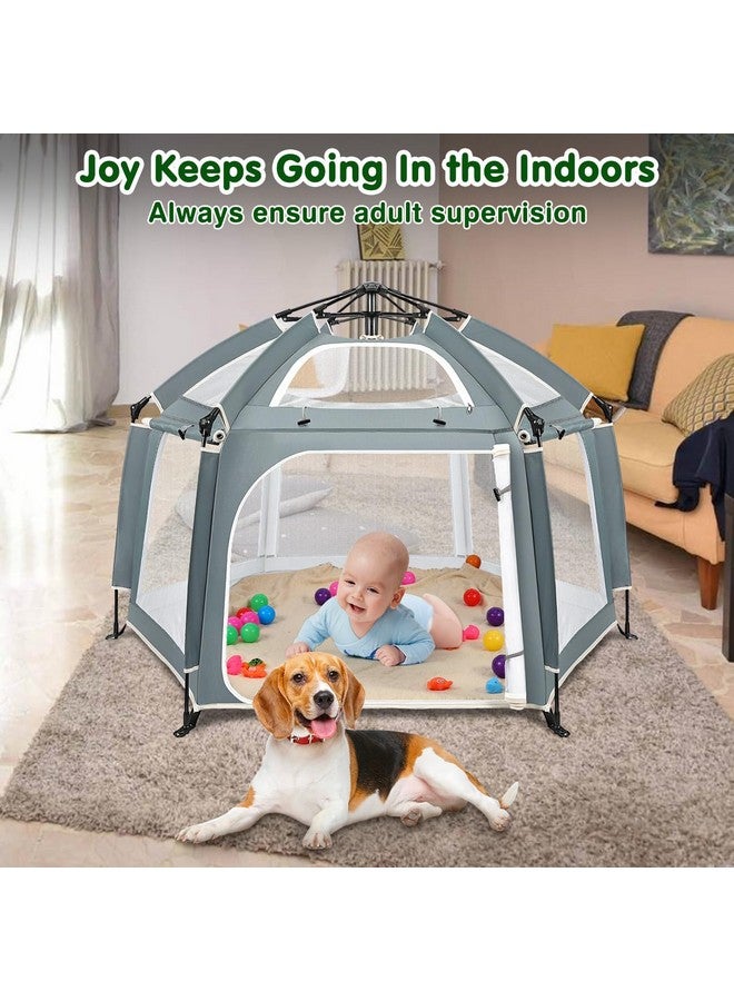 Zooawa Pop Up Playpen for Baby, Portable Playpen for Babies and Toddlers with Removable Sun-Shades& 2 Side UV Covers, Lightweight Outdoor Baby Playpen for Beach Home with Travel Bag,Light Gray - Image 4