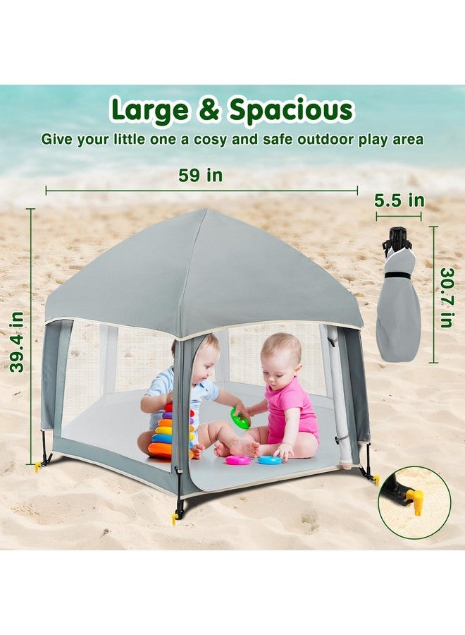 Zooawa Pop Up Playpen for Baby, Portable Playpen for Babies and Toddlers with Removable Sun-Shades& 2 Side UV Covers, Lightweight Outdoor Baby Playpen for Beach Home with Travel Bag,Light Gray - Image 3