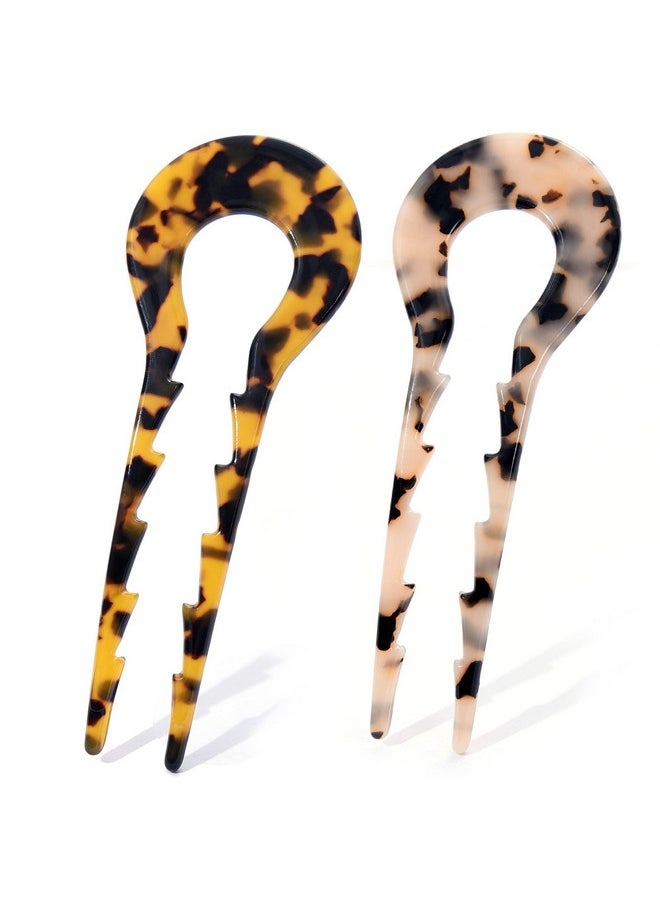 Fsmiling - Large U Shape Hair Fork 5 Inch French Hair Pin For Thick Long Hair,Acetate 2 Prong Updo Chignon Pins For Women Girls Buns,2Pack - Image 1