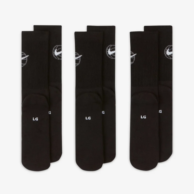 Nike Black Everyday Crew Basketball Socks (3 Pairs) for Men | Best Price UAE