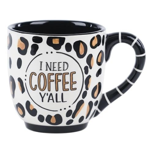 Glory Haus Everyday Inspirational and Happy Jumbo Coffee or Soup Mugs, Hand Painted 16oz Ceramic - Adventure, Camping, Faith, Lake, Mountains, Dog, Cat, Sunshine (Coffee Y'all Cheetah) - Image 1