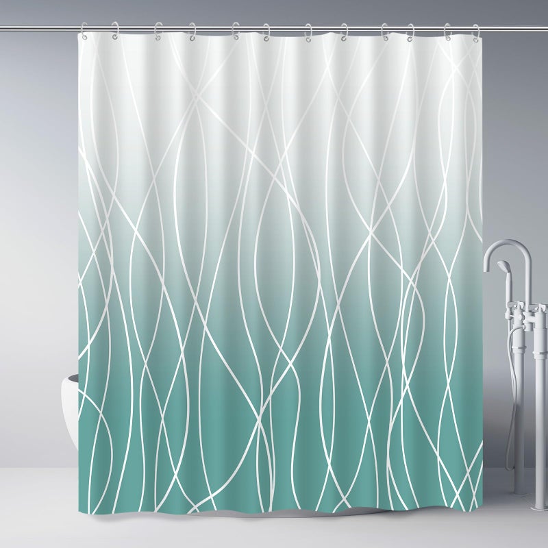 Punkray Ombre Teal Striped Fabric Shower Curtain for Bathroom with 12 Hooks  Shower Curtains for Bathroom  Waterproof Bath Accessories Hotel Style - Machine Washable 72 X 72 - Image 1