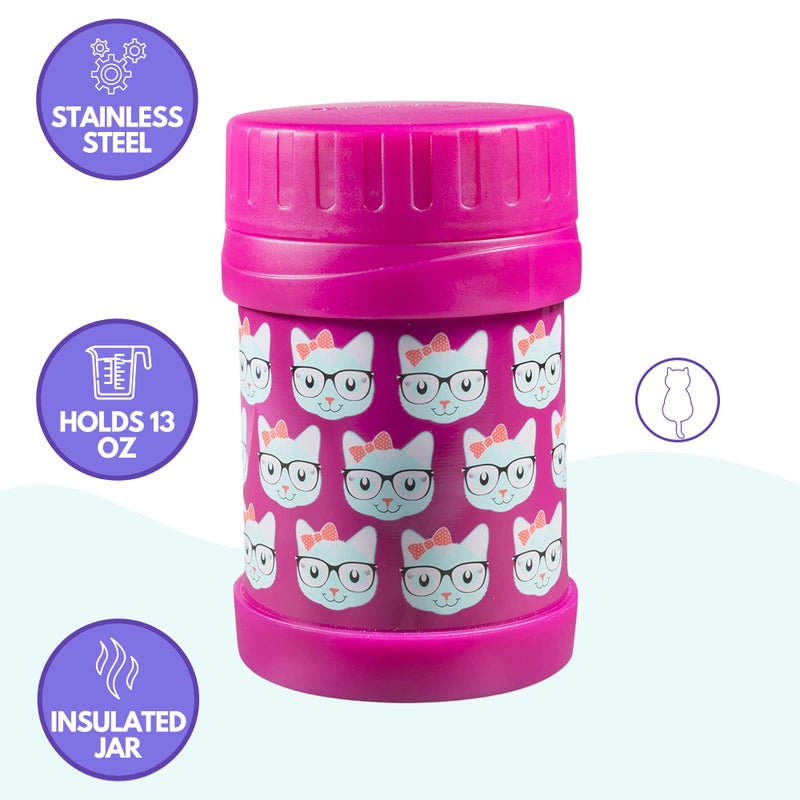 Bentology Stainless Steel Insulated 13oz Thermos for Kids - Kitty - Large Leak-Proof Lunch Storage Jar for Hot or Cold Food  Soups  Liquids - BPA Free - Fits in Most Lunch Boxes and Bags - Image 3