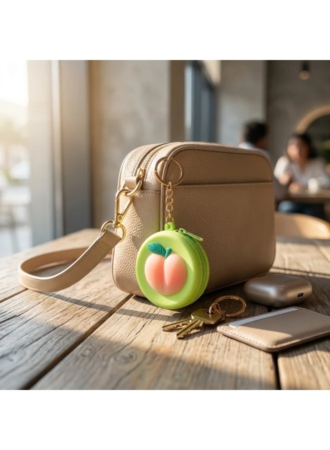 Mobcos Green Fruit MOBCOS Mini Pouch Keychain – Cute Round Zipper Coin Purse & Multipurpose Mini Storage Bag with Keyring for Coins, Cash, Keys and Small Essentials | Green Fruit  | Best Price UAE