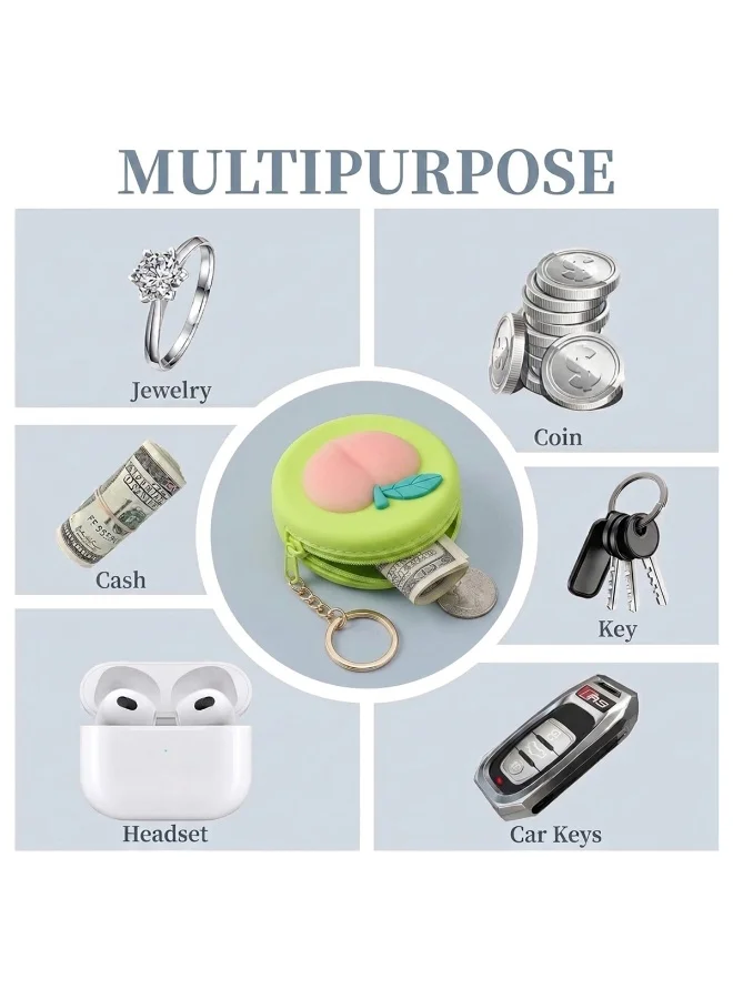Mobcos Green Fruit MOBCOS Mini Pouch Keychain – Cute Round Zipper Coin Purse & Multipurpose Mini Storage Bag with Keyring for Coins, Cash, Keys and Small Essentials | Green Fruit  | Best Price UAE