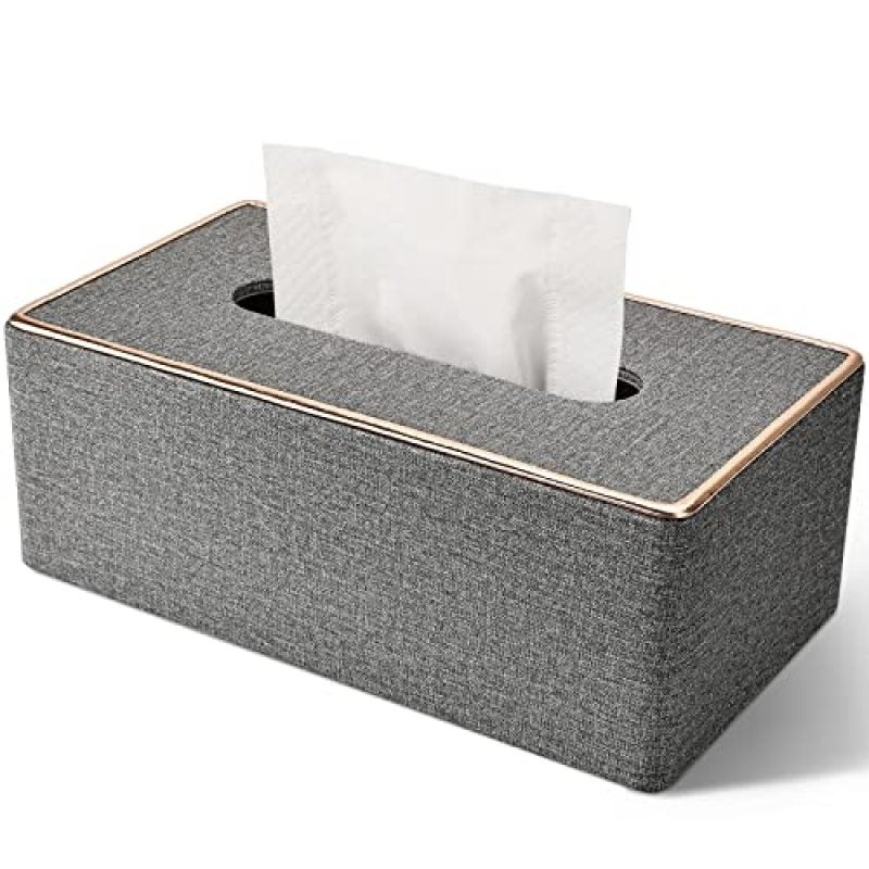 Rectangular Tissue Box Cover: Gray Decorative Design - Sleek Tissue Box Holder for Home Bathroom Office Car Desk - Image 1