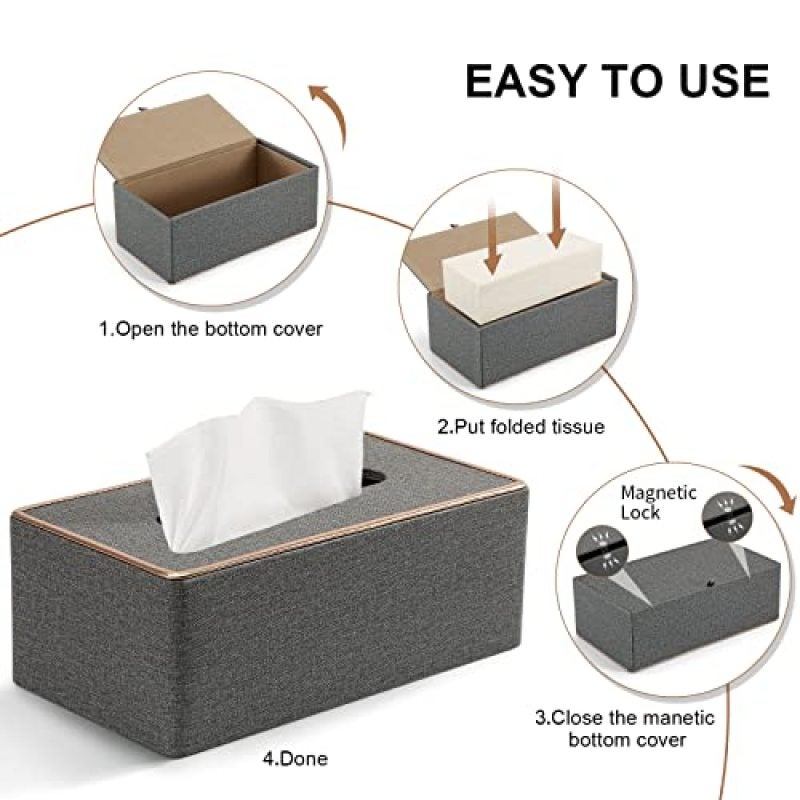 Rectangular Tissue Box Cover: Gray Decorative Design - Sleek Tissue Box Holder for Home Bathroom Office Car Desk - Image 5