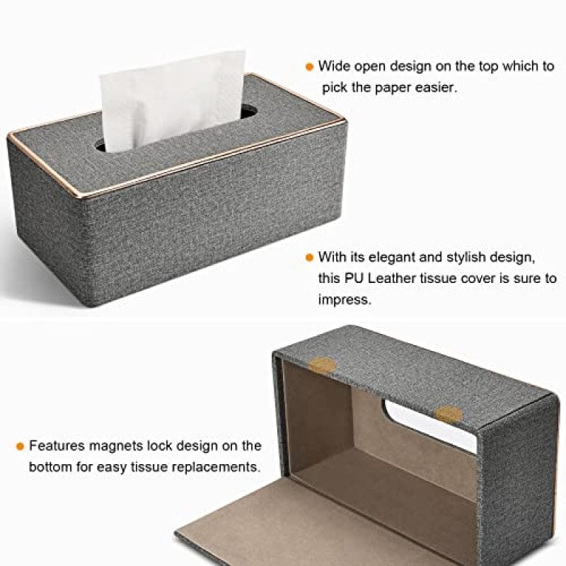 Rectangular Tissue Box Cover: Gray Decorative Design - Sleek Tissue Box Holder for Home Bathroom Office Car Desk - Image 4