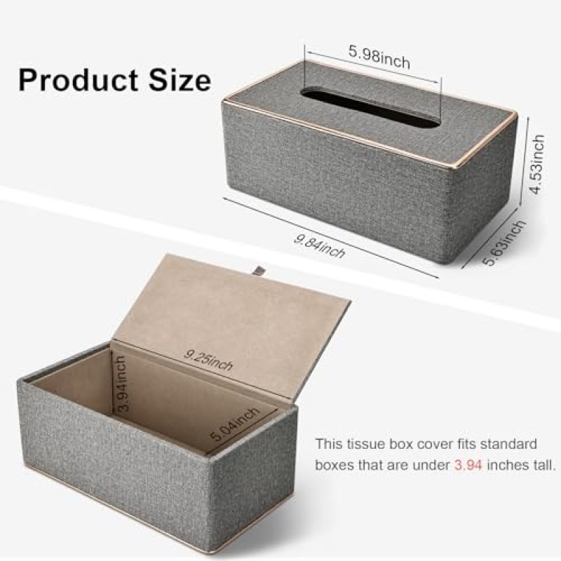 Rectangular Tissue Box Cover: Gray Decorative Design - Sleek Tissue Box Holder for Home Bathroom Office Car Desk - Image 2