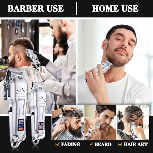 Ufree Hair Clippers for Men Professional, Barber Clippers and Trimmers Set, Cordless Hair Clippers for Hair Cutting Kit with LED Display, Electric Hair Trimmer, Gifts for Men, Silver - Image 4