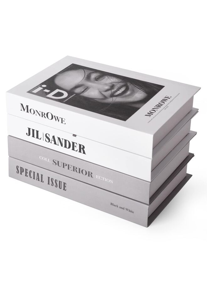 يُسلِّم 4 قطع من الكتب المزيفة للديكور، مجموعة كتب ديكورية عصرية للديكور المنزلي ذي الغلاف المقوى، عرض أكوام الكتب المزيفة لديكور غرفة المعيشة على الرف - Image 5