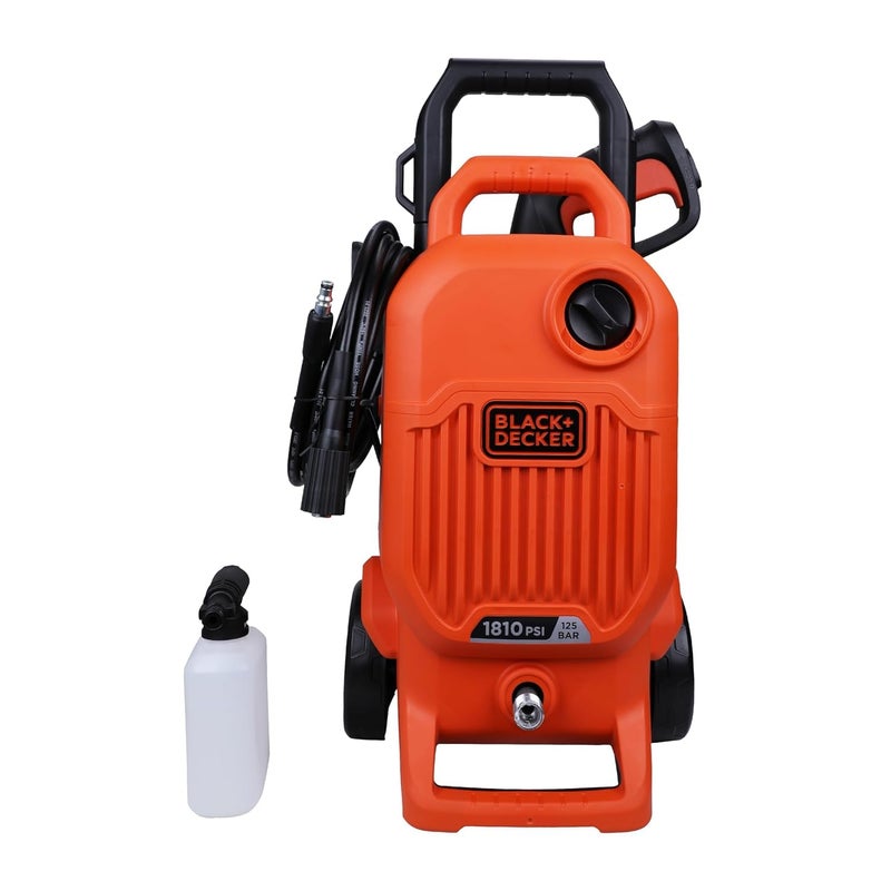 BLACK+DECKER بلاك + ديكر بي إي بي دبليو 1800 تي 1700 واط 1810 PSI 125 بار غسالة ضغط للسيارة والدراجة والتنظيف المنزلي والحدائق مع ملحقات متعددة متضمنة، ضمان لمدة سنة، برتقالي وأسود - Image 2
