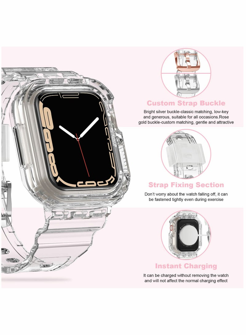 Zikra Sports Band for Apple Watch Series 7, Transparent Clear Soft Silicone Crystal Strap with Case - Image 4