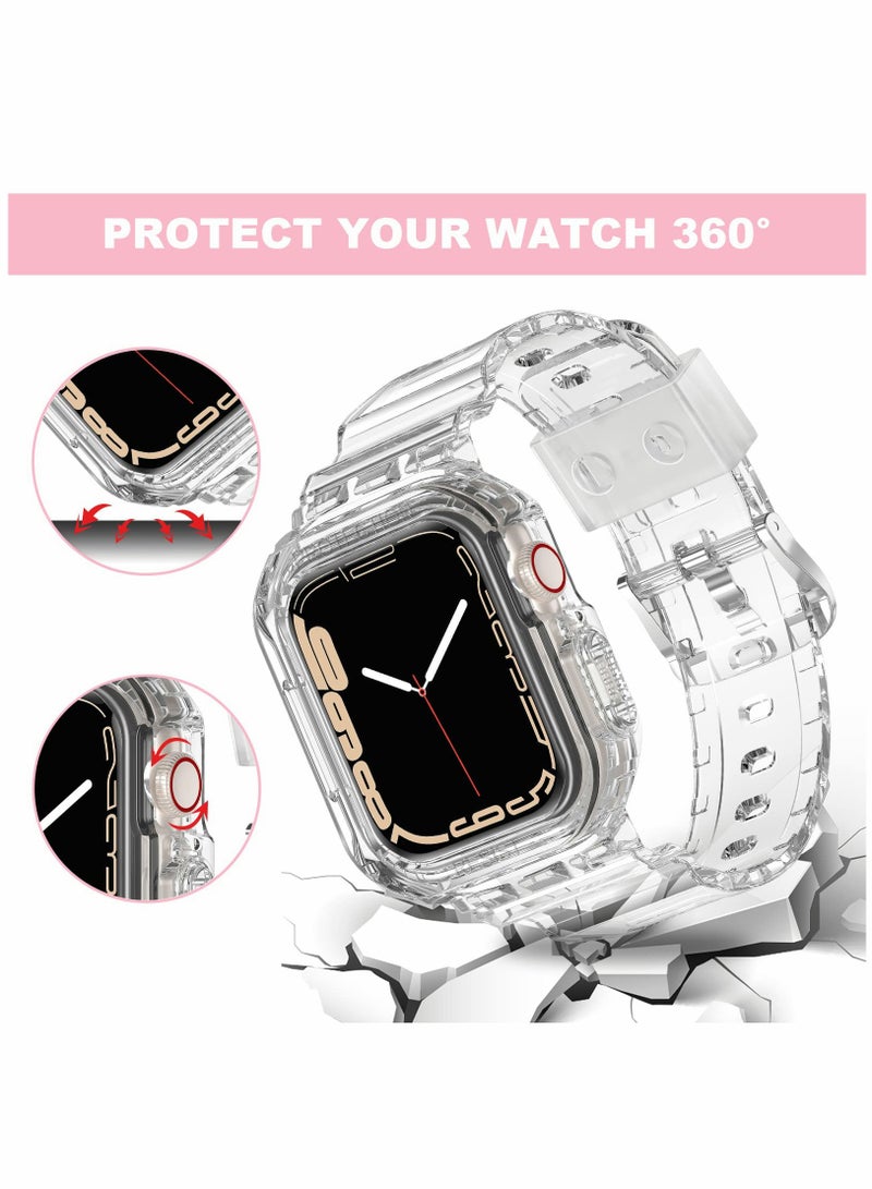 Zikra Sports Band for Apple Watch Series 7, Transparent Clear Soft Silicone Crystal Strap with Case - Image 2