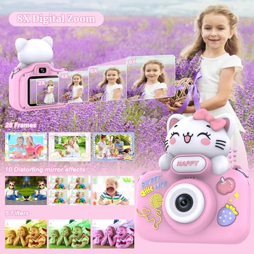 Gavonde Kids Camera for Girls and Boys, 1080P 8X Digital Zoom Camera for Kids Age 3 4 5 6 7 8, 48MP Toddler Cameras Christmas Birthday Gift with Silicone Cover & 16GB TF Card, Pink - Image 5