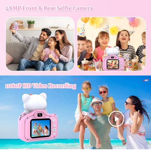 Gavonde Kids Camera for Girls and Boys, 1080P 8X Digital Zoom Camera for Kids Age 3 4 5 6 7 8, 48MP Toddler Cameras Christmas Birthday Gift with Silicone Cover & 16GB TF Card, Pink - Image 3