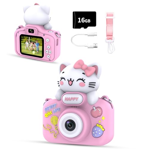 Gavonde Kids Camera for Girls and Boys, 1080P 8X Digital Zoom Camera for Kids Age 3 4 5 6 7 8, 48MP Toddler Cameras Christmas Birthday Gift with Silicone Cover & 16GB TF Card, Pink - Image 1