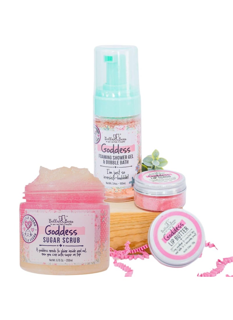 Bella and Bear Bella  Bear Goddess MIdi Bath  Body Gift Set with Foaming Shower Gel  Bubble Bath Body Scrub  Lip Scrub and Lip Butter  Gift  Women  Teens  Tweens 