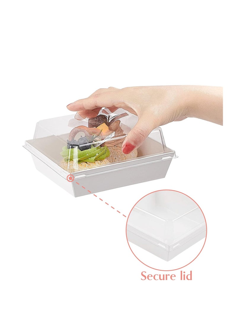 100 علبة صغيرة شفافة مع غطاء ، يمكن التخلص منها مربع وجبة خفيفة ، 4 بوصة بيضاء صغيرة الغذاء الحاويات ، السندويشات ، البسكويت ، الشوكولاته ، الكعك ، الفراولة . - Image 2