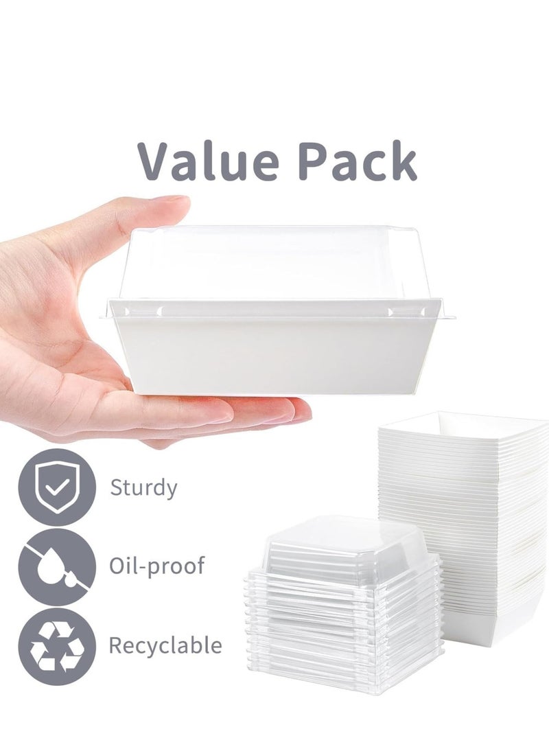 100 علبة صغيرة شفافة مع غطاء ، يمكن التخلص منها مربع وجبة خفيفة ، 4 بوصة بيضاء صغيرة الغذاء الحاويات ، السندويشات ، البسكويت ، الشوكولاته ، الكعك ، الفراولة . - Image 3