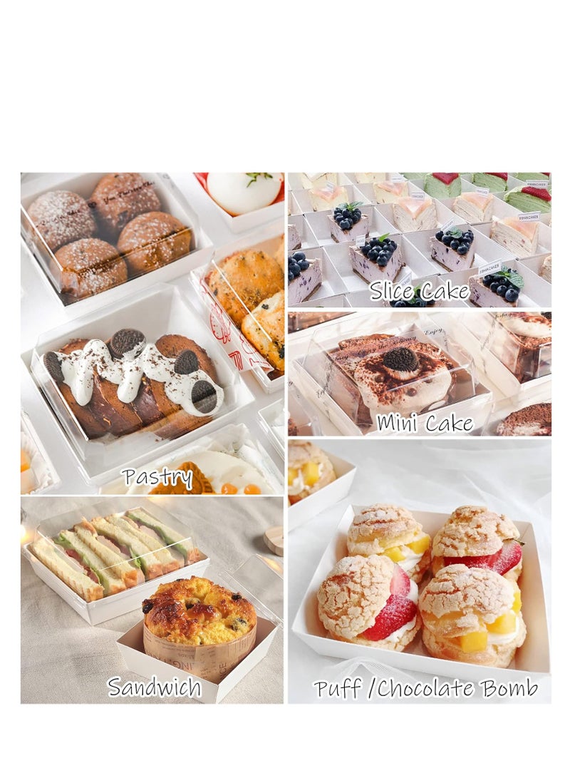 100 علبة صغيرة شفافة مع غطاء ، يمكن التخلص منها مربع وجبة خفيفة ، 4 بوصة بيضاء صغيرة الغذاء الحاويات ، السندويشات ، البسكويت ، الشوكولاته ، الكعك ، الفراولة . - Image 5