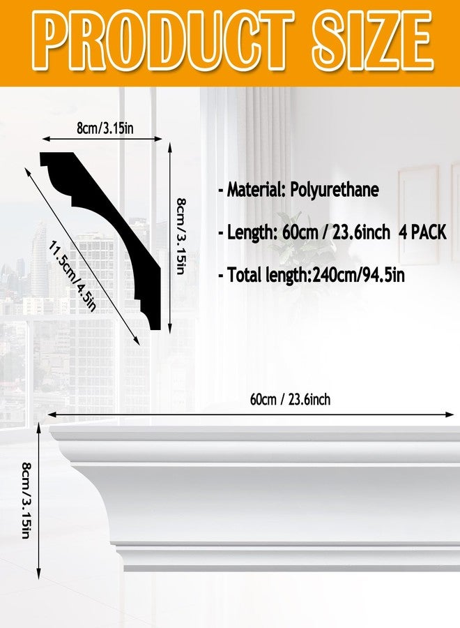 Marsui 4 Pcs Ceiling Crown Molding Trim 4-1/2 Inch Face x 94.5 in Long Total Decorative Ceiling Crown Moulding Trim Installed with Glue (Not Included) Luxe Style Decor(Simple Style) - Image 2