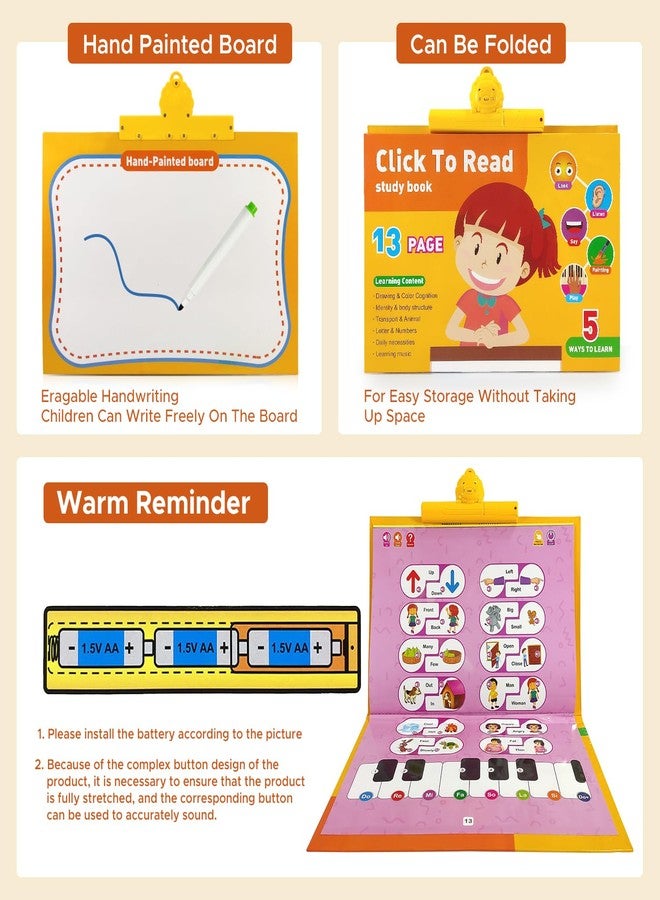 NHR Click to Read Interactive Study Book with 13 Interactive Pages & Handwriting Board, Talking Learning Book with Sound Buttons, Early Education Toy for Toddlers & Preschoolers (3+ Years) - Image 3