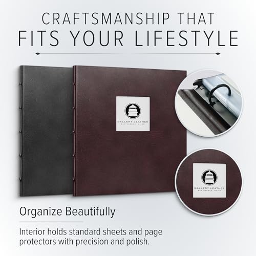 Gallery Leather 3 Ring Binder with Plastic Sleeves, Includes 10 Sheets, Sheet Size: 8.5" x 11" - Presentation Binder Rings with Hubbed Spine, Thick: 1.25" Freeport Black - Image 3