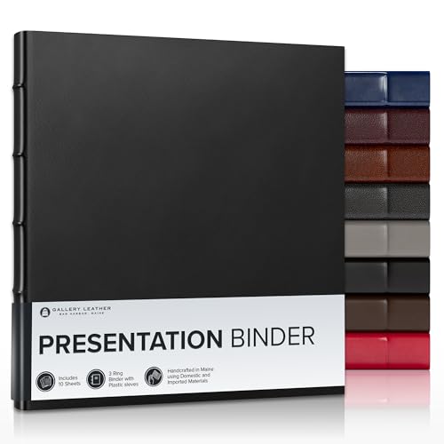 Gallery Leather 3 Ring Binder with Plastic Sleeves, Includes 10 Sheets, Sheet Size: 8.5" x 11" - Presentation Binder Rings with Hubbed Spine, Thick: 1.25" Freeport Black - Image 1