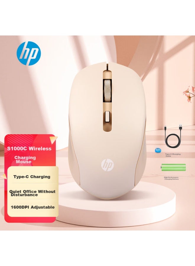 Hp S1000c ماوس لاسلكي، ماوس مكتبي قابل لإعادة الشحن من نوع Type-C، مناسب للمنزل/الأعمال/المكتب/الكمبيوتر المحمول/الكمبيوتر الشخصي، توصيل USB فوري، لون شاي الحليب - Image 1
