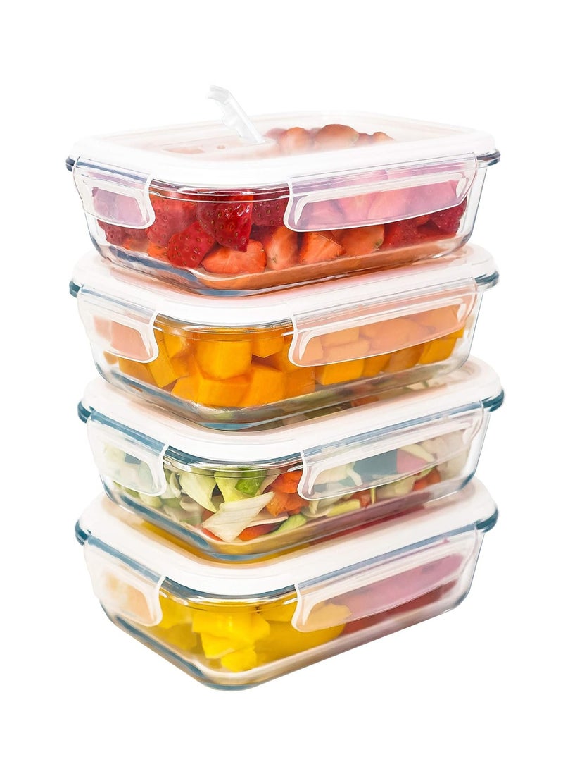 Yuwell 4 Pieces Glass Meal Prep Containers Glass Food Storage Containers With Lids, Glass Lunch Box, Portion Control, Airtight Container Glass Bento Box Lunch 840 ML Food Container Inside Two Portion Box With Steam Vent  Control Air Circulation - Image 1