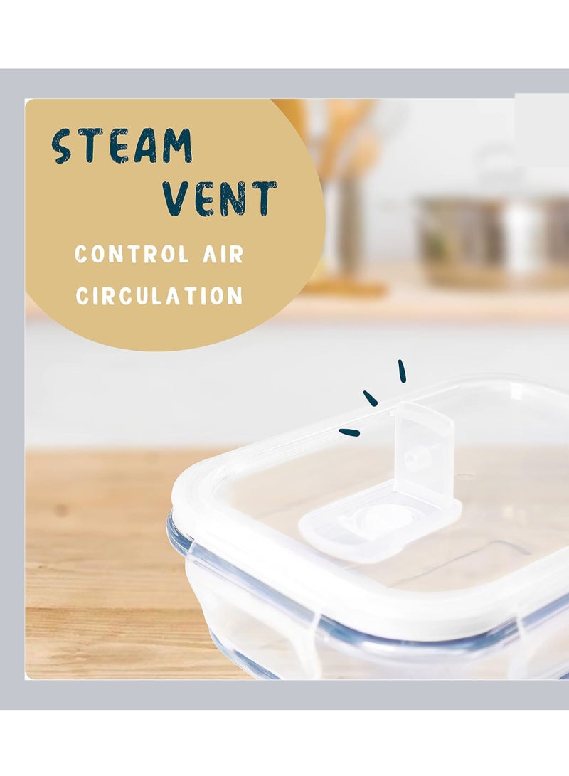 Yuwell 4 Pieces Glass Meal Prep Containers Glass Food Storage Containers With Lids, Glass Lunch Box, Portion Control, Airtight Container Glass Bento Box Lunch 840 ML Food Container Inside Two Portion Box With Steam Vent  Control Air Circulation - Image 4