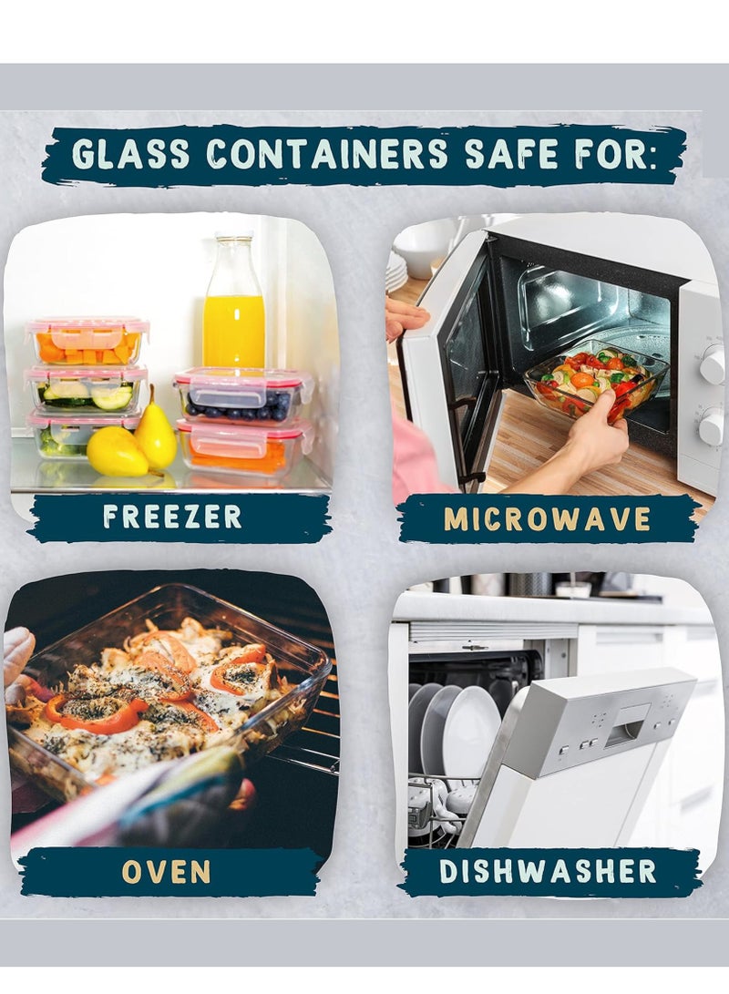 Yuwell 4 Pieces Glass Meal Prep Containers Glass Food Storage Containers With Lids, Glass Lunch Box, Portion Control, Airtight Container Glass Bento Box Lunch 840 ML Food Container Inside Two Portion Box With Steam Vent  Control Air Circulation - Image 5