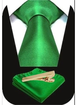Tezzgelsin Men's Satin Tie Handkerchief and Gold Steel Tie Clip Set  - Image 2