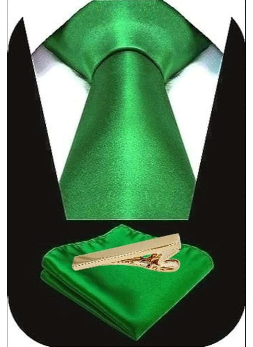 Tezzgelsin Men's Satin Tie Handkerchief and Gold Steel Tie Clip Set  - Image 2