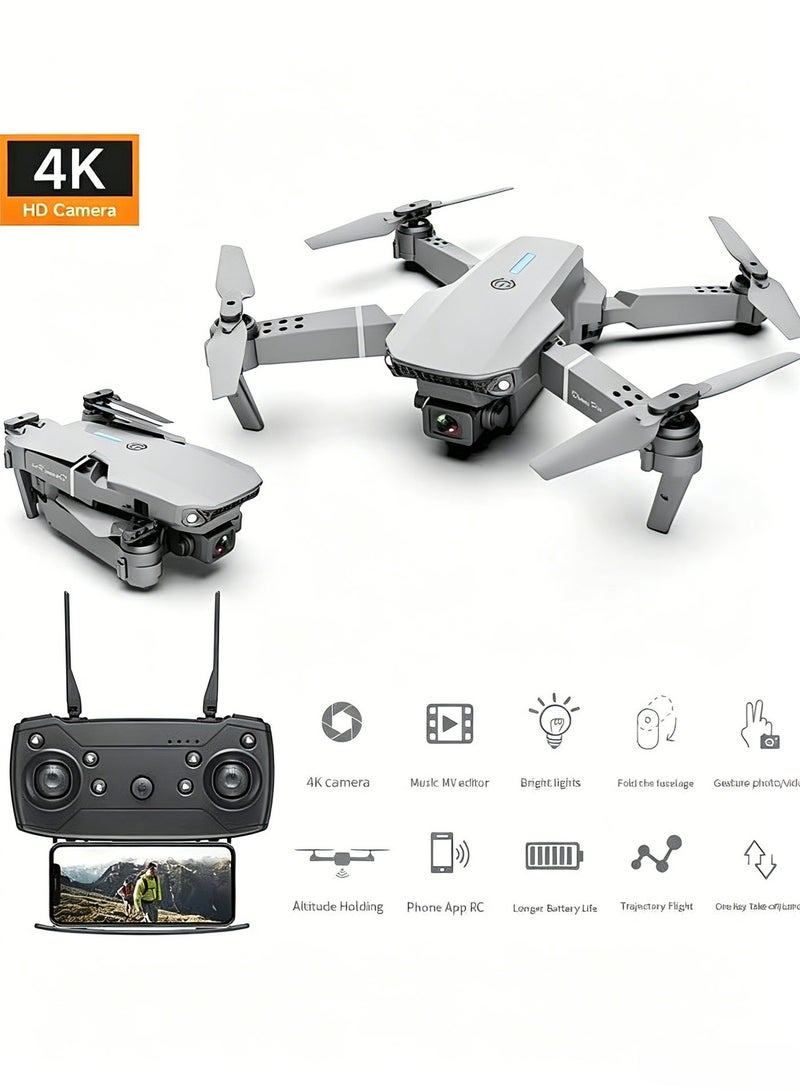 طائرة درون  مزودة بكاميرا مزدوجة بدقة 4K وخاصية الرؤية من منظور الشخص الأول وخاصية الواي فاي ووضع التوجيه التلقائي و3 بطاريات مناسبة للمبتدئين والأطفال، بلون رمادي - Image 1