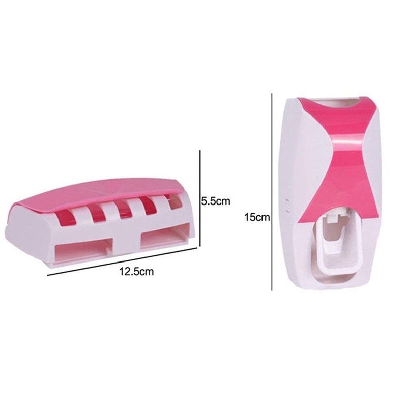Glenoxzone Automatic Toothpaste Dispenser with 5-Brush Holder, Wall-Mounted Hands-Free Toothpaste Squeezer for Bathroom - White - Image 2
