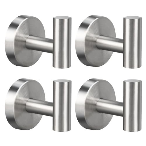 Mdvora 4 Pack Brushed Nickel Towel Hooks, SUS304 Stainless Steel Bathroom Hooks for Bedroom Kitchen Hotel Office - Image 1