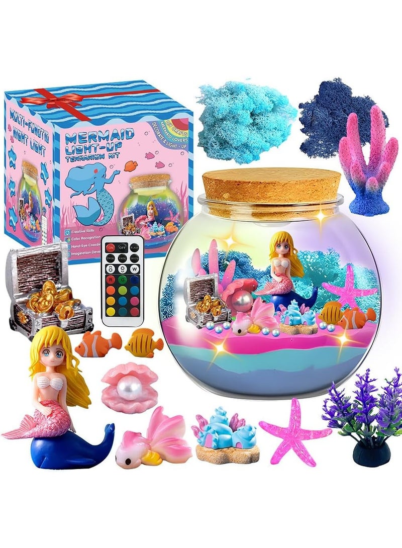 Mermaid Light-Up Terrarium Kit for Kids, LED Night Light Birthday Gift for Girls, Mermaid Toys DIY Arts and Crafts Kit for Girls Ages 3+ Year Old - Image 1