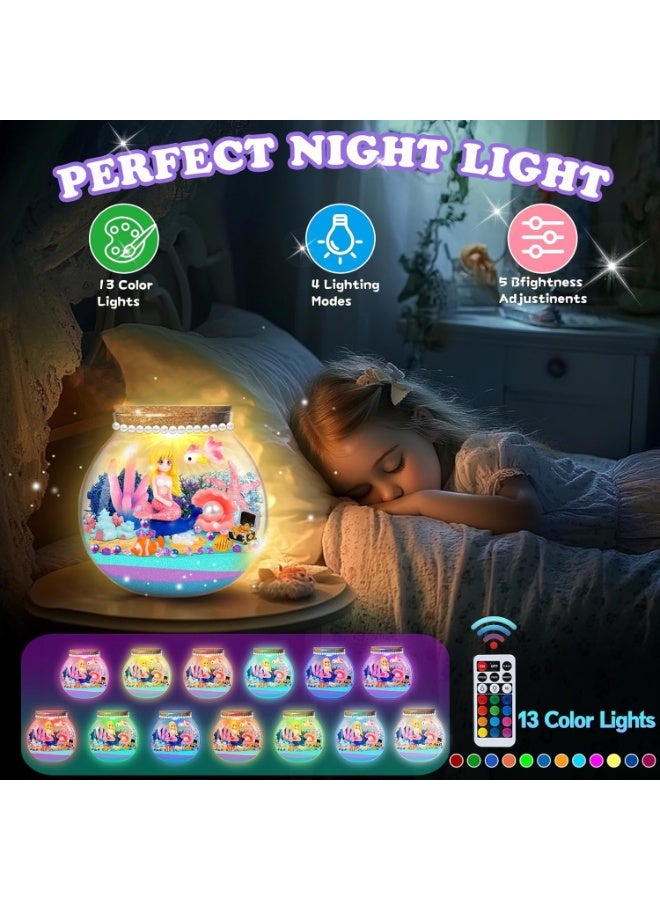 Mermaid Light-Up Terrarium Kit for Kids, LED Night Light Birthday Gift for Girls, Mermaid Toys DIY Arts and Crafts Kit for Girls Ages 3+ Year Old - Image 2