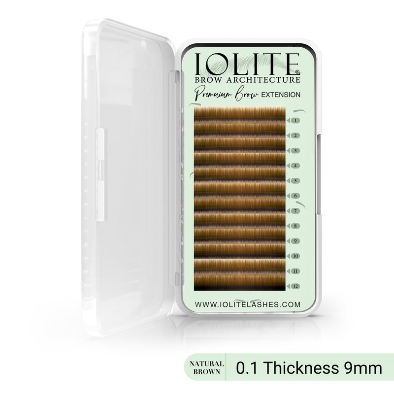 IOLITE تمديد الحواجب الفاخرة براو-آي؛ حواجب صناعية في صينية - تمديد الحواجب بسماكة 0.10T؛ الطول - 8 مم، 9 مم، مزيج - بني طبيعي - 9 مم