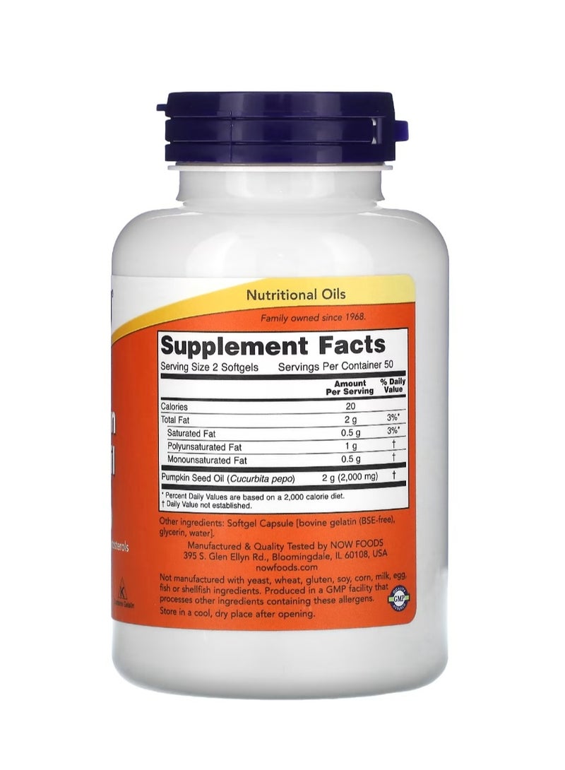 now Pumpkin Seed Oil 1000 Mg 100 Softgels - Image 2