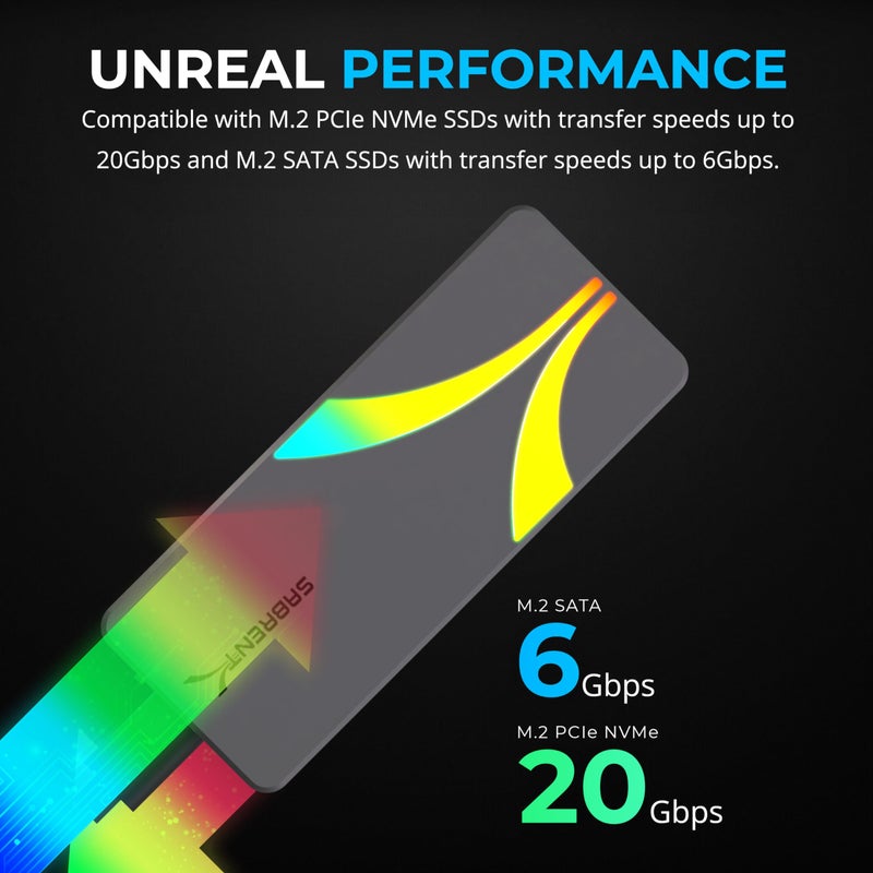 SABRENT Rocket RGB USB C 20Gbps M.2 SATA/NVMe SSD Enclosure (EC-RGBG) - Image 3