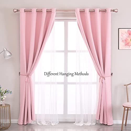 SOFJAGETQ Double Layered Blackout Pink Curtains 2 Panels - Princess Cute and Girly Draperies for Bedroom Living Room Nursery Pink Lace Hem Room Darkening Curtains, 52x84 inches - Image 2