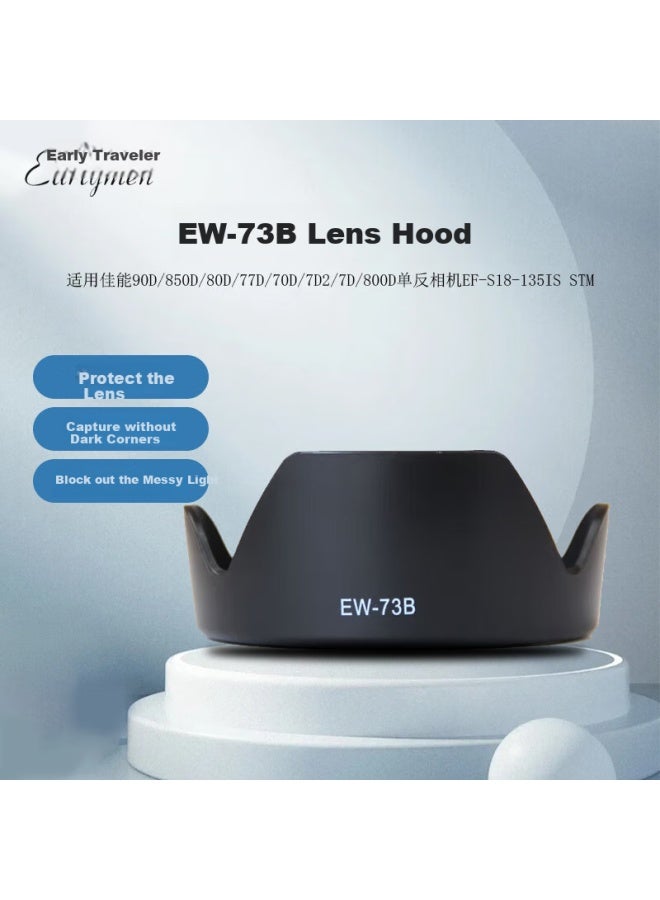 Earlymen Lens Hood Ew-73B For Canon 90D/850D/80D/77D/70D/7D2/7D/800D With Ef-S18-135Is Stm Lens - Image 1