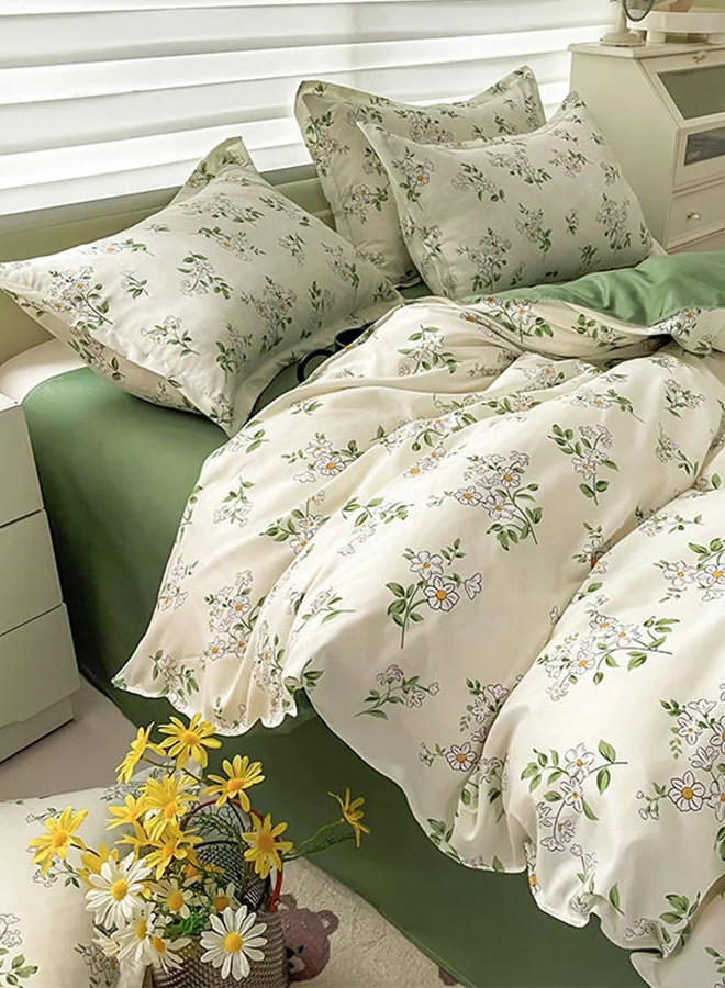 Sharpdo 4-Piece Bedding Set Microfiber Soft Quilt Set with 1 Quilt Cover, 1 Flat Sheet and 2 Pillowcases 2.2m Bed（220*240cm）